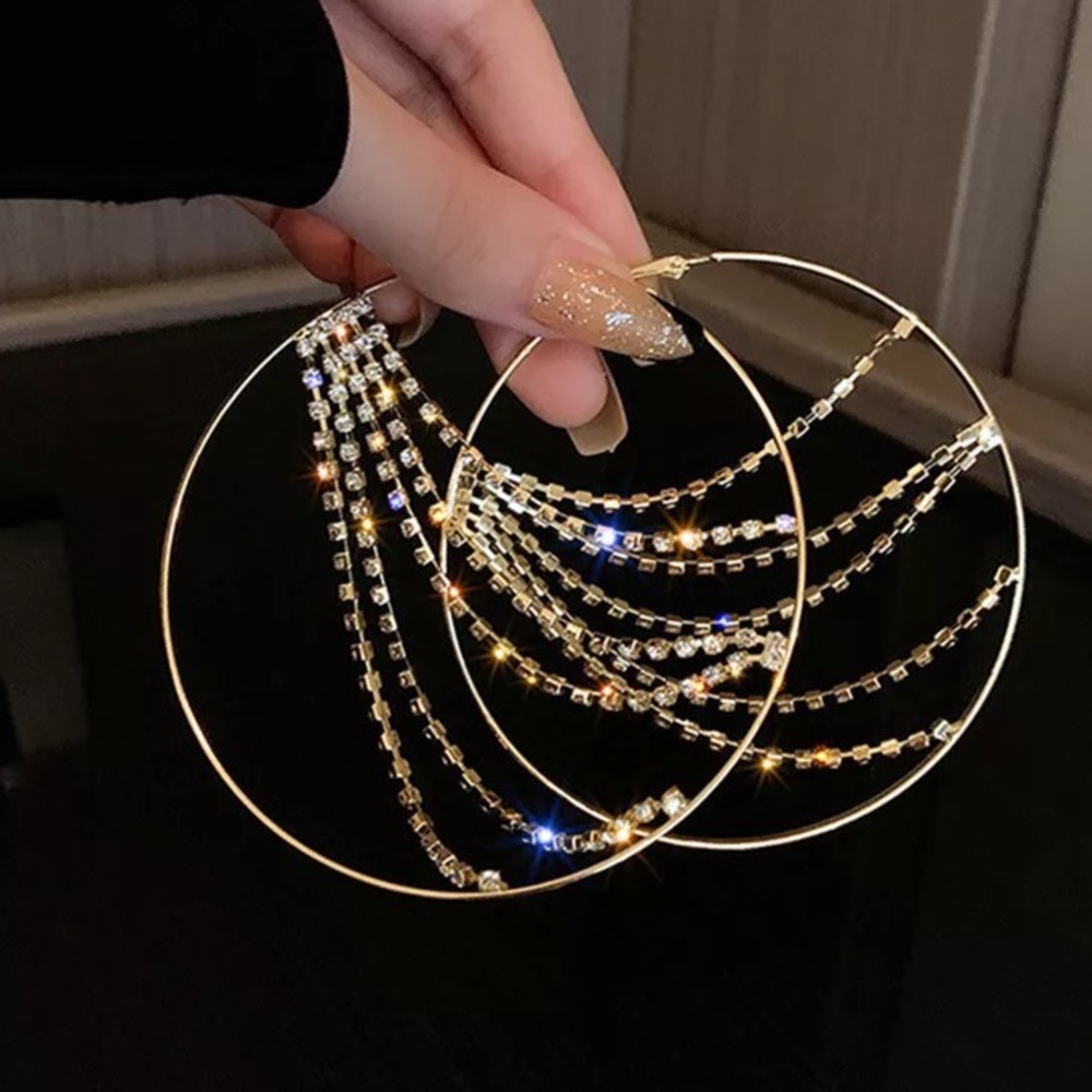 🌟NEW🌟 LARGE Hoop Earrings Dangle 3 Row Diamond Flex